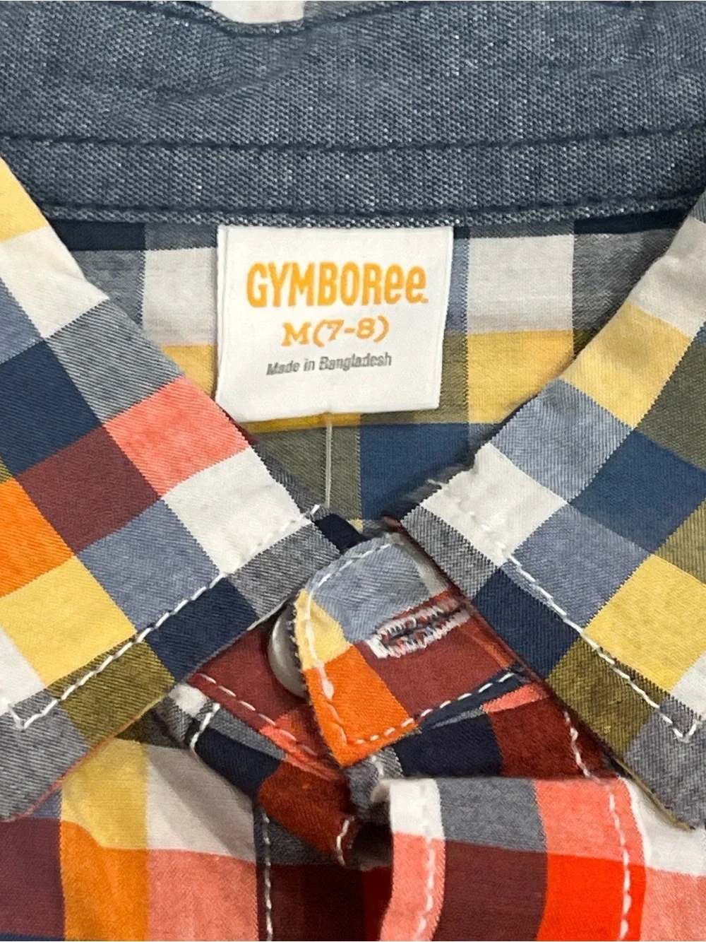 Gymboree Multicolor Plaid Button-Down Shirt (Navy, Orange, Yellow, White)